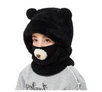 Hrlace Bonnet d'hiver chaud pour enfant - En polaire - Avec masque facial - En polaire thermique - Cagoule - Bonnet chaud et écharpe - Pour garçons et filles de 3 à 8 ans, Noir , taille unique