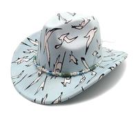 Hrlace Chapeau de cowboy classique à large bord - Élégant imprimé - Chapeau panama Western - Avec bande de pierres précieuses artificielles - Pour homme et femme - Carnaval - Halloween - Fête à thème