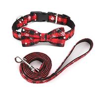 Hrlace Collier de Noël pour chien avec laisse - Nœud papillon amovible - Bandana réglable - Collier triangulaire rouge à carreaux pour chatons, chiots, petits chiens - Lot de 2 S