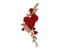 Hrlace Écusson brodé en tissu - Motif floral coloré - Cousu à la main - Style bohème - Pivoines - Accessoire de patchwork pour vêtements - 1 pièce - Rouge