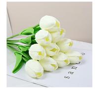Hrlace Lot de 10 tulipes artificielles en polyuréthane au toucher réel - En latex - Pour décoration de mariage, maison, salon, bureau, fête, lait - Blanc