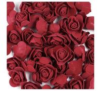 Hrlace Lot de 100 roses artificielles en mousse - Petites fleurs artificielles - Pour bricolage, mariage, fête, maison, Saint-Valentin, décoration bordeaux