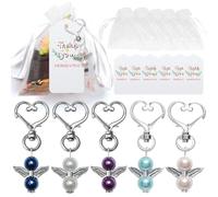 Hrlace Lot de 30 pendentifs ange gardien + pochette en organza + étiquettes porte-clés ange pour cadeau d'adieu, baptême, Noël, mariage, cadeau de communion, multicolore
