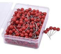 Hrlace Lot de 300 épingles à tête ronde 5 mm - Tête colorée - Tête en plastique - Aiguilles de marquage pour tableau d'affichage - Pour carte du monde, tableau en liège, marquage de tissu - Rouge
