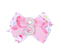 Hrlace Nœuds pour cheveux d'anniversaire pour bébé fille - Avec nœud rose - Barrettes à cheveux avec perles - Chiffres - Accessoire de cheveux pour enfant de 1, 2, 3, 4, 5, 6 ans, crème glacée, fête