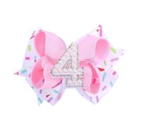 Hrlace Nœuds pour cheveux d'anniversaire pour bébé fille - Avec nœud rose - Barrettes à cheveux avec perles - Chiffres - Accessoire de cheveux pour enfant de 1, 2, 3, 4, 5, 6 ans, crème glacée, fête