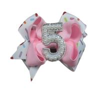 Hrlace Nœuds pour cheveux d'anniversaire pour bébé fille - Avec nœud rose - Barrettes à cheveux avec perles - Chiffres - Accessoire de cheveux pour enfant de 1, 2, 3, 4, 5, 6 ans, crème glacée, fête