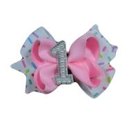 Hrlace Nœuds pour cheveux d'anniversaire pour bébé fille - Avec nœud rose - Barrettes à cheveux avec perles - Chiffres - Accessoire de cheveux pour enfant de 1, 2, 3, 4, 5, 6 ans, crème glacée, fête