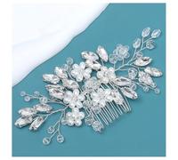Hrlace Peigne à cheveux de mariée avec fleurs en cristal et perles - Barrettes à cheveux avec perles et strass - Épingles à cheveux pour femmes et filles - Argenté - L3002