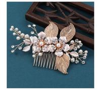 Hrlace Peigne à cheveux de mariée avec fleurs en cristal et perles - Barrettes à cheveux avec perles et strass - Épingles à cheveux pour femmes et filles - Doré - L3089
