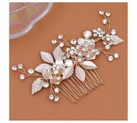 Hrlace Peigne à cheveux de mariée avec fleurs en cristal et perles - Barrettes à cheveux avec perles et strass - Épingles à cheveux pour femmes et filles - Doré - L3023