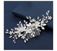 Hrlace Peigne à cheveux de mariée avec fleurs en cristal et perles - Barrettes à cheveux avec perles et strass - Épingles à cheveux pour femmes et filles - Argenté - L3028