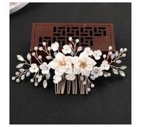 Hrlace Peigne à cheveux de mariée avec fleurs en cristal et perles - Barrettes à cheveux avec perles et strass - Épingles à cheveux pour femmes et filles - Doré - L3088