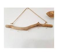 Hrlace Porte-bijoux en bois flotté naturel - Branches décoratives - Bûches de bois - Suspension murale vintage - Décoration murale - Crochet en bois suspendu - Organiseur de bijoux avec 5 crochets