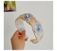 Hrlace Serre-tête brodé - Bandeau large - Style ethnique rétro - Motif floral - Pour femme et fille - Jaune #2