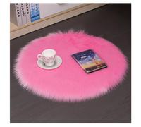 Hrlace Tapis rond en peau de mouton synthétique - Lavable - Doux - Moelleux - Long coussin de chaise - Imitation laine - Pour décoration de la maison - Rose - 45 x 45 cm