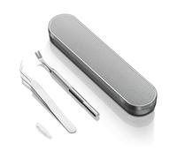 HRLORK Lot de 2 outils professionnels pour enlever les tiques en acier inoxydable pour chiens, chats et humains - Ensemble complet avec pince à épiler, pelle et boîte de rangement - Outils sûrs et