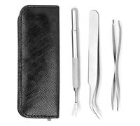 HRLORK Lot de 3 outils de retrait de tiques de qualité supérieure - Kit de crochet en acier inoxydable avec pince à épiler et pelle - Élimination professionnelle des tiques pour chiens, chats et