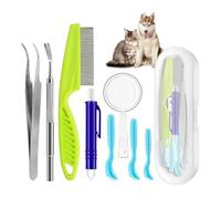 HRLORK Lot de 9 outils anti-tiques indolore et sans danger pour les humains, les chiens, les chats | Comprend un tire-tiques, un peigne à dents fines, une loupe avec étui de rangement portable