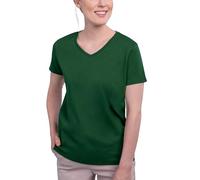 HRM T-Shirt de Luxe à col en V pour Femme, col en V, 100% Coton Biologique, t-Shirt Basique pour Femme, Lavable jusqu'à 60 °C, Haut Durable et de qualité supérieure, Vert Bouteille, XS