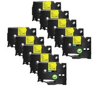 HRNJX 10 Pack Black on Yellow Label Tape 12 mm 1/2 Pouce Compatible avec D210 H100 H110 D600 D400 TZ631 TZE-631