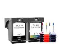 HRNJX Cartouche d'encre Rechargeable Compatible avec PG510 CL511 PG510XL CL511XL Compatible avec IP2700 MP230 MP240 MP250 MP260 MP270 MP280 MP480(BK-CL-Ink)