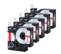 HRNJX Ruban d'étiquettes 12mm X 7m, 5 Paquets, Compatible avec Le Ruban laminé Standard 45015 Rouge sur Blanc Compatible avec Les gestionnaires d'étiquettes compatibles 100 120P 150