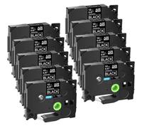 HRNJX Ruban d'étiquettes Blanc sur Noir, 12mm, Tze-335, Compatible avec Les Machines PT-1000, 1PK à 10PK(10Pcs-White on Black)