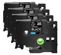 HRNJX Ruban d'étiquettes Blanc sur Noir, 12mm, Tze-335, Compatible avec Les Machines PT-1000, 1PK à 10PK(4Pcs-White on Black)