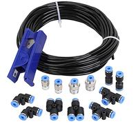 Hromee Kit de tubes de conduite d'air, 3,97 mm de diamètre extérieur x 10 m en polyuréthane et raccords à pousser pour connecter, 14 tuyaux compressés et kit d'accessoires