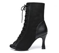 HROYL Bottines de Danse Latine Femme Talon Haut Lacets Bottes de Salon pour Salsa Bachata Tango Samba Pratique et Performance,YCL478-Noir-8.5,EU 40