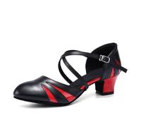 HROYL Chaussures de Danse de Salon Femme Bout Fermé Glitter Chaussure de Danse Latine Salsa pour Mariages et Fêtes,513-Noir+Rouge-4.5,EU 38.5