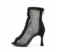 HROYL Chaussures de Danse Latine Femme Bout Ouvert Lacets Strass Bottes de Danse Salsa Salon Latine DS7180-Noir-8.5-S, 39 EU