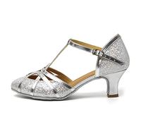 HROYL Chaussures de Danse Latine Femme Salsa Bachata Paillettes Bout Fermé Chaussures Danse Tango de Salon 070-C Argent 40 EU