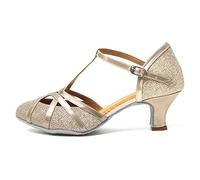 HROYL Chaussures de Danse Latine Femme Salsa Bachata Paillettes Bout Fermé Chaussures Danse Tango de Salon 511 Champagne 39 EU