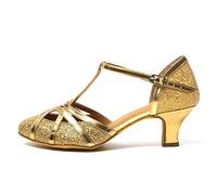 HROYL Chaussures de Danse Latine Femme Salsa Bachata Paillettes Bout Fermé Chaussures Danse Tango de Salon 511 Or 37.5 EU