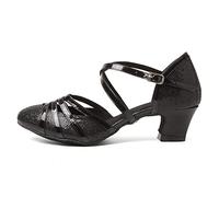 HROYL Chaussures de Danse Latine Femme Salsa Bachata Paillettes Bout Fermé Chaussures Danse Tango de Salon FT053 Noir 38.5 EU