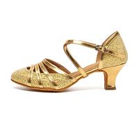 HROYL Chaussures de Danse Latine Femme Salsa Bachata Paillettes Bout Fermé Chaussures Danse Tango de Salon 512 Or 36.5 EU