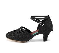 HROYL Chaussures de Danse Latine Femme Salsa Bachata Paillettes Bout Fermé Chaussures Danse Tango de Salon 512 Noir 37.5 EU