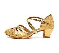 HROYL Chaussures de Danse Latine Femme Salsa Bachata Paillettes Bout Fermé Chaussures Danse Tango de Salon 512 Or 40.5 EU