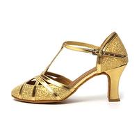 HROYL Chaussures de Danse Latine Femme Salsa Bachata Paillettes Bout Fermé Chaussures Danse Tango de Salon 511 Or 40 EU