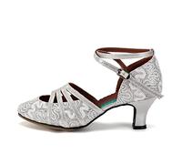 HROYL Chaussures de Danse Latine Femme Salsa Bachata Paillettes Bout Fermé Chaussures Danse Tango de Salon 512 Argent 39 EU