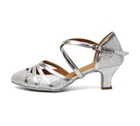 HROYL Chaussures de Danse Latine Femme Salsa Bachata Paillettes Bout Fermé Chaussures Danse Tango de Salon FT053 Argent 38 EU