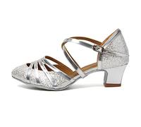 HROYL Chaussures de Danse Latine Femme Salsa Bachata Paillettes Bout Fermé Chaussures Danse Tango de Salon 512 Argent 39 EU
