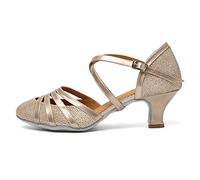 HROYL Chaussures de Danse Latine Femme Salsa Bachata Paillettes Bout Fermé Chaussures Danse Tango de Salon 512 Champagne 38 EU