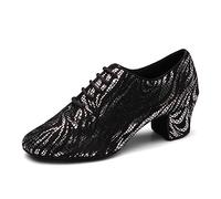 HROYL Chaussures de Danse Latine Femmes Salsa Bachata a Lacets Bout Fermé Chaussures Danse Tango de Salon WDL-K4-Verde-5-S,EU 36.5