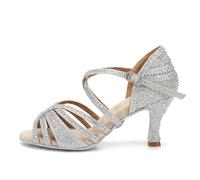 HROYL Chaussures de Danse Latine Femmes Salsa Bachata Valse Chaussures Danse De Salon YCL356-7.5,Argent,42EU