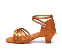 HROYL Chaussures de Danse Latine Fille Salsa Ouverte Chaussures de Danse de Salon Femme Talon 4cm FR-XGG Marron,EU32