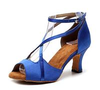 HROYL Chaussures de Danse Latine pour Femme Tango Cha-Cha Pratique Salsa Fête de Mariage Chaussures,QJW1030-6-Bleu,EU40.5