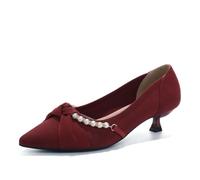 HROYL Chaussures Femme en Tricot Petit Talon Pointe Slip on Walking Robe Escarpins a Petit Talons,1507-5-Bourgogne,EU 39